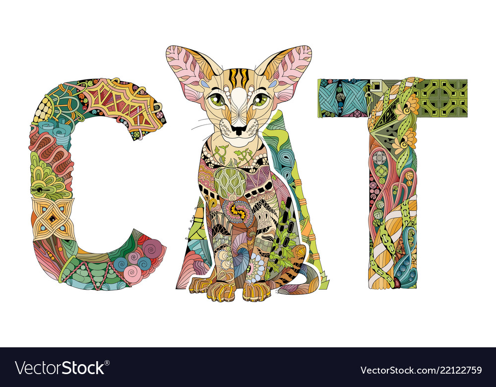 Word cat with a drawing of a cat Royalty Free Vector Image