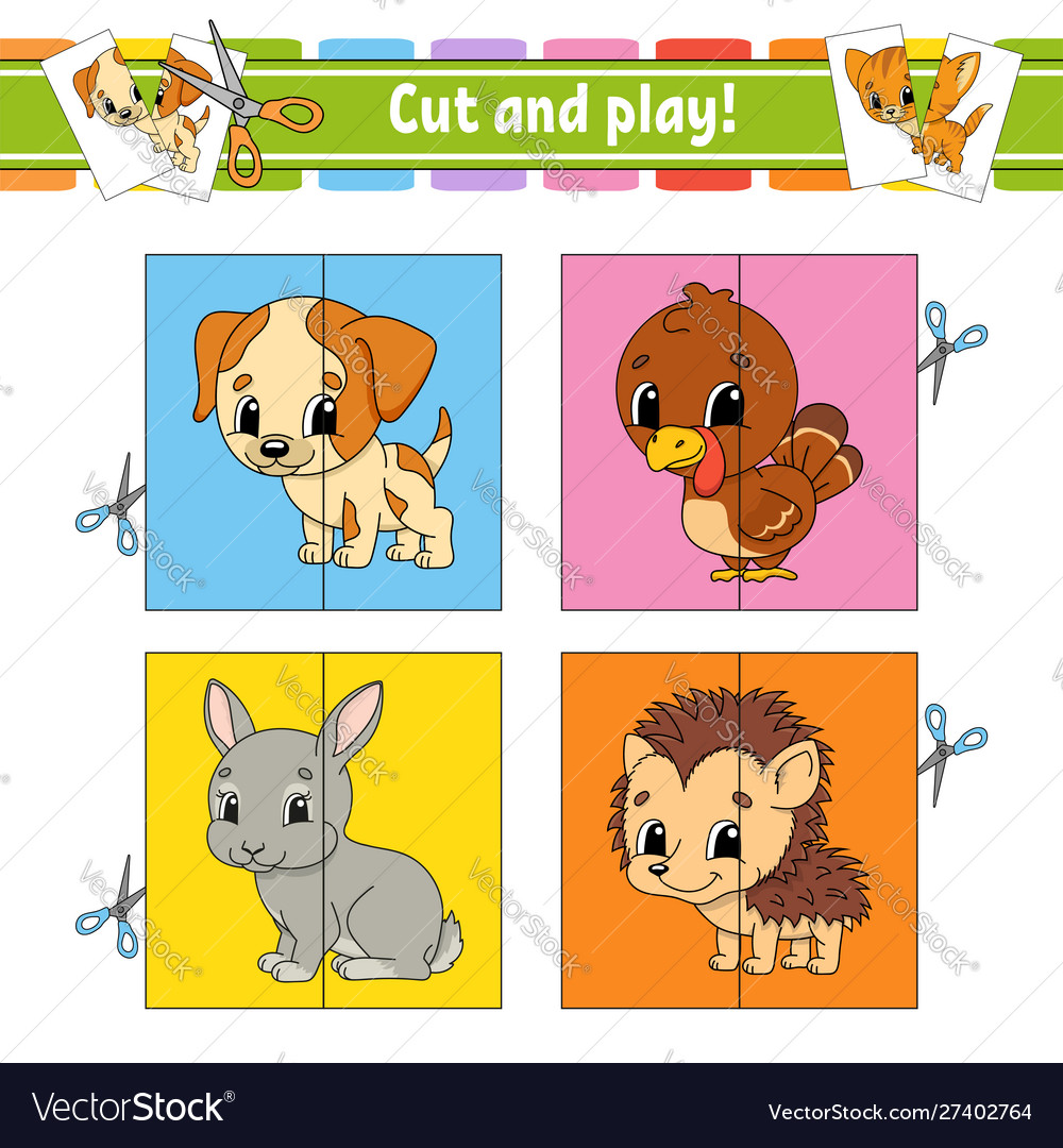 Cut and play flash cards color puzzle education Vector Image