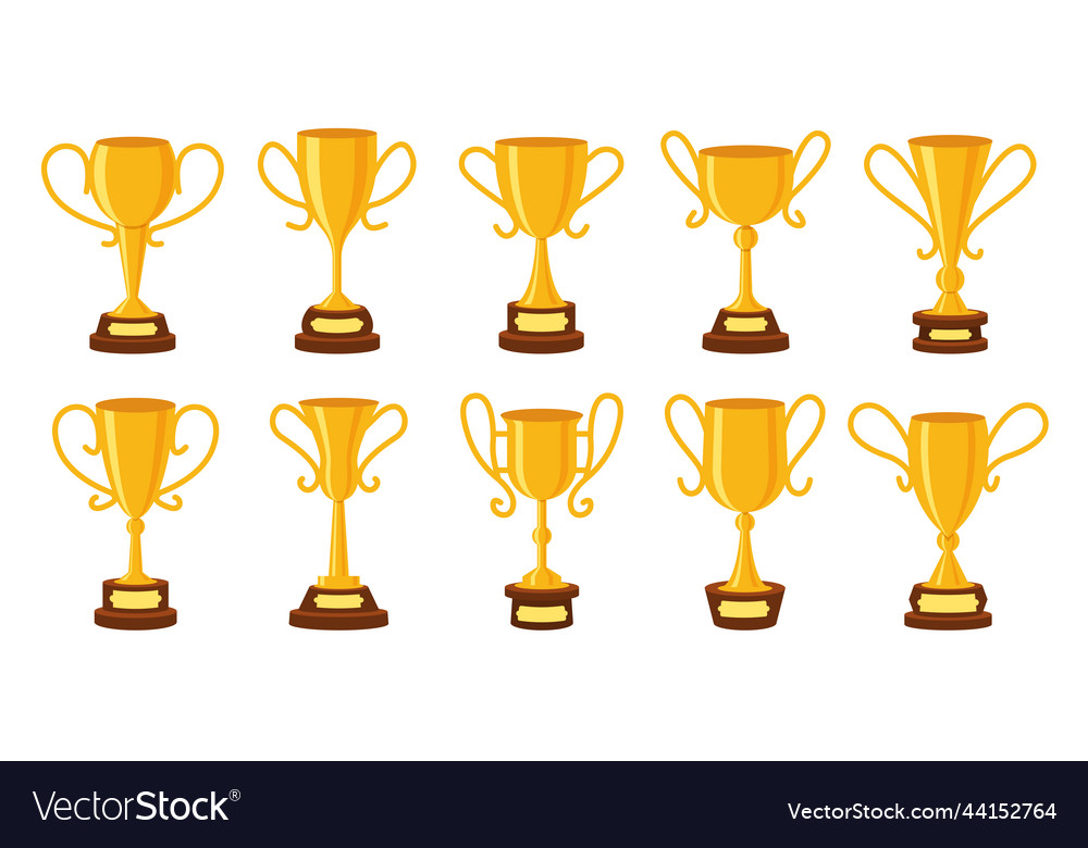 Goblet cup different shape golden icon winner set Vector Image