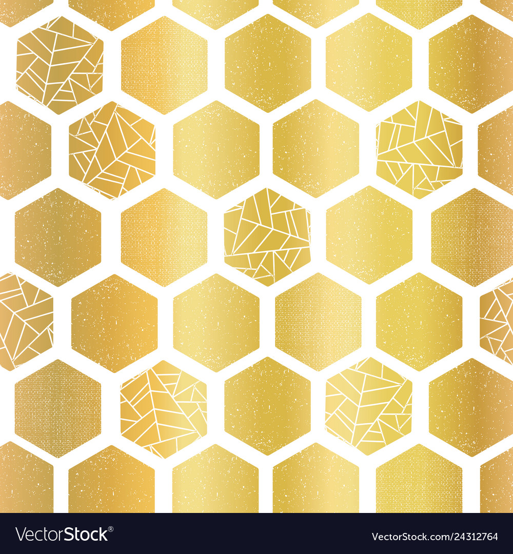 Gold foil hexagon shapes seamless pattern Vector Image