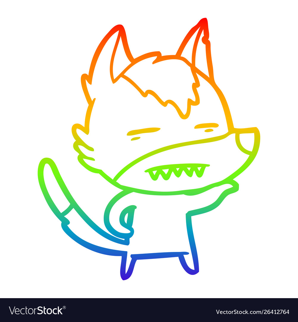 Rainbow gradient line drawing cartoon wolf Vector Image