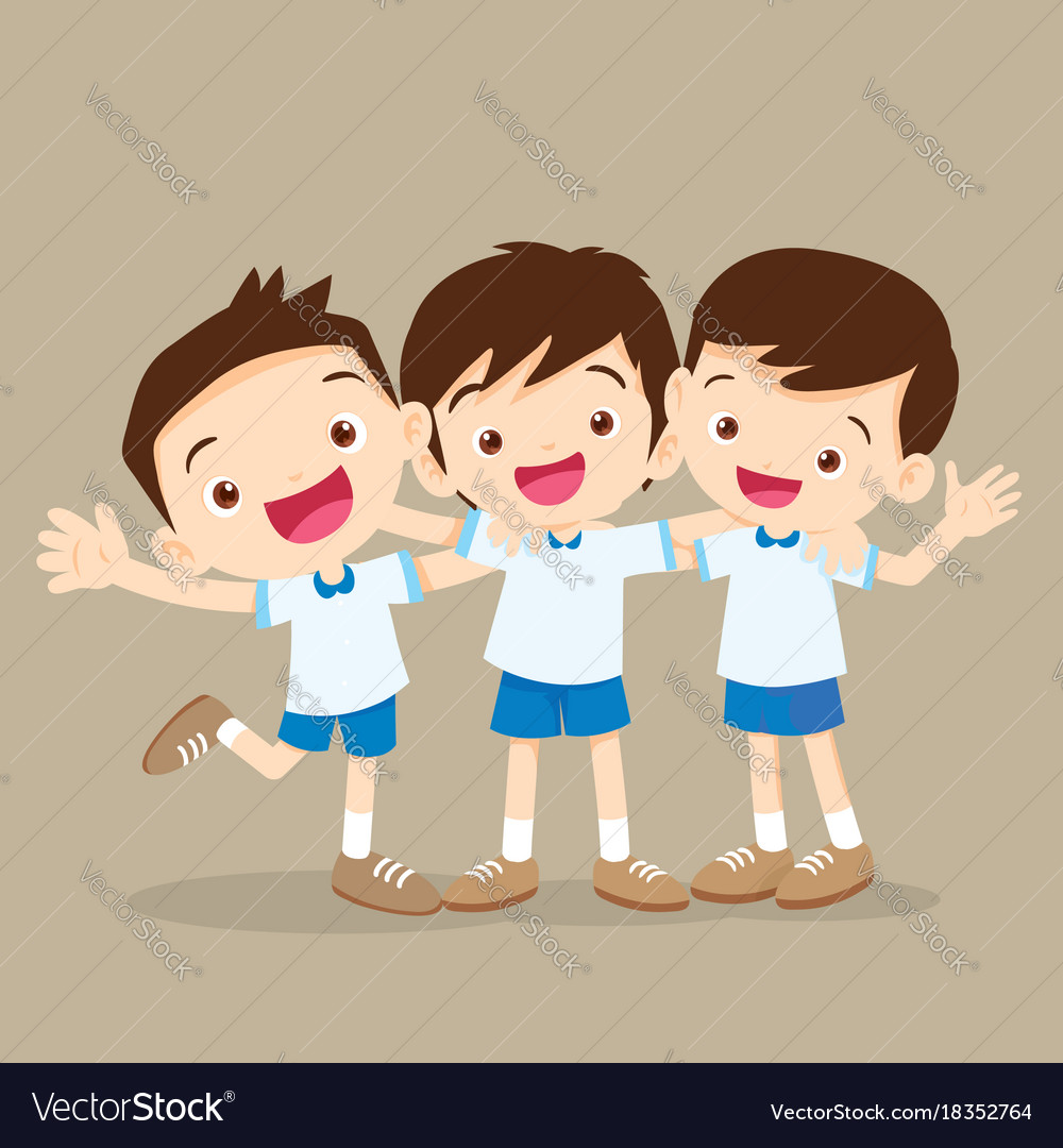 Three Boys Pupil Hugging And Smiling Royalty Free Vector 3805