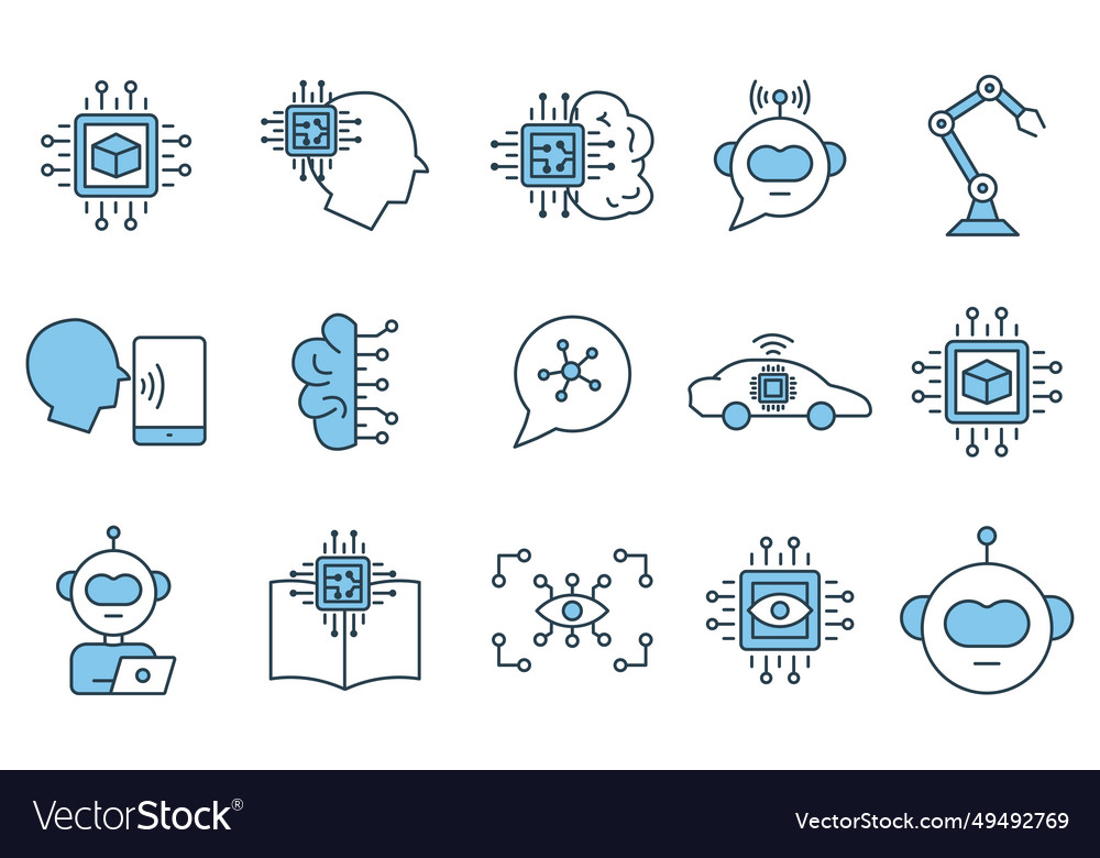 Artificial intelligence icon set robot head brain Vector Image