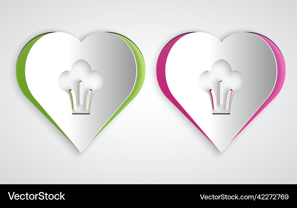 Paper cut chef hat icon isolated on grey Vector Image