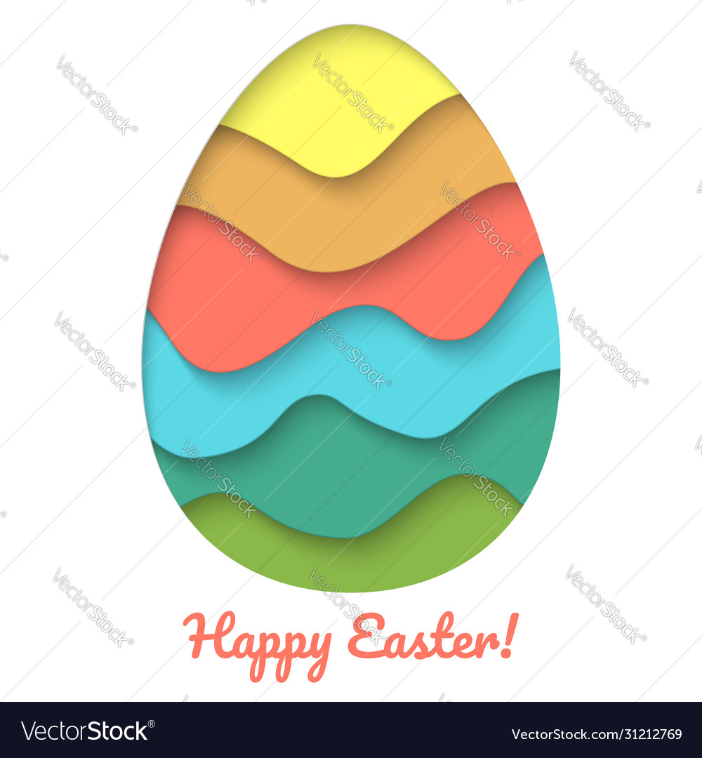 Rainbow easter holiday egg paper cut style