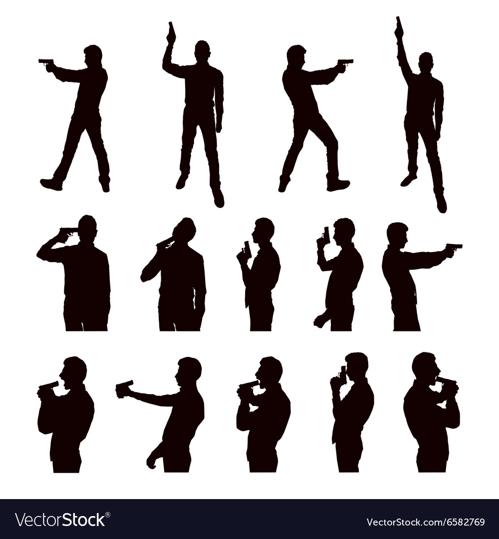 Silhouettes of person with the gun Royalty Free Vector Image