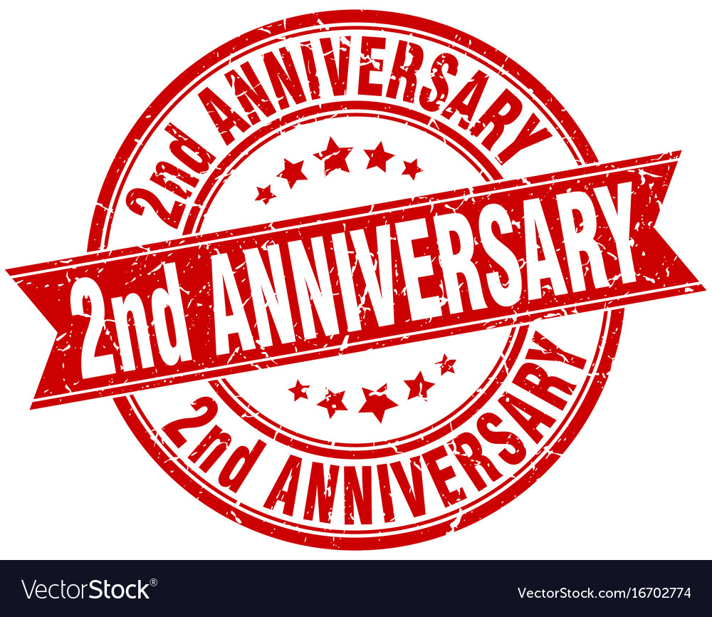 2nd anniversary round grunge ribbon stamp