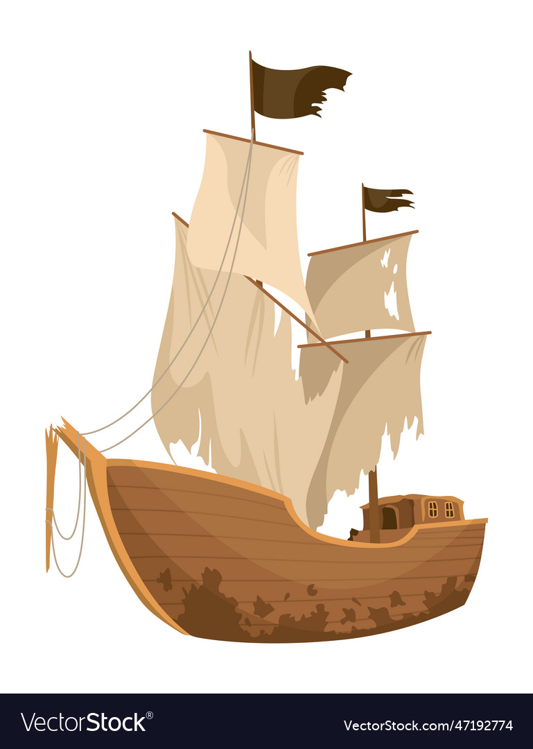 Broken ship icon cartoon wooden battered Vector Image