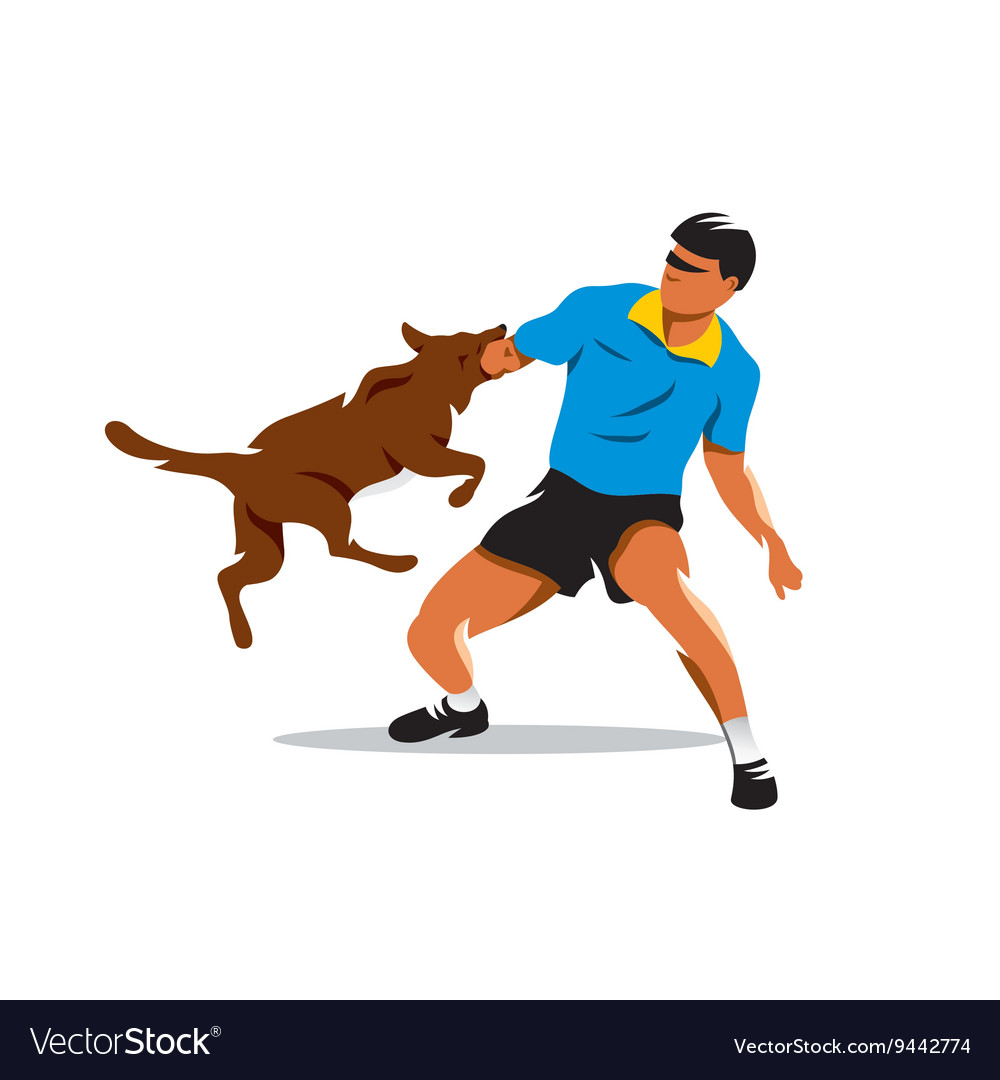 Dog training biting dog and man cartoon Royalty Free Vector