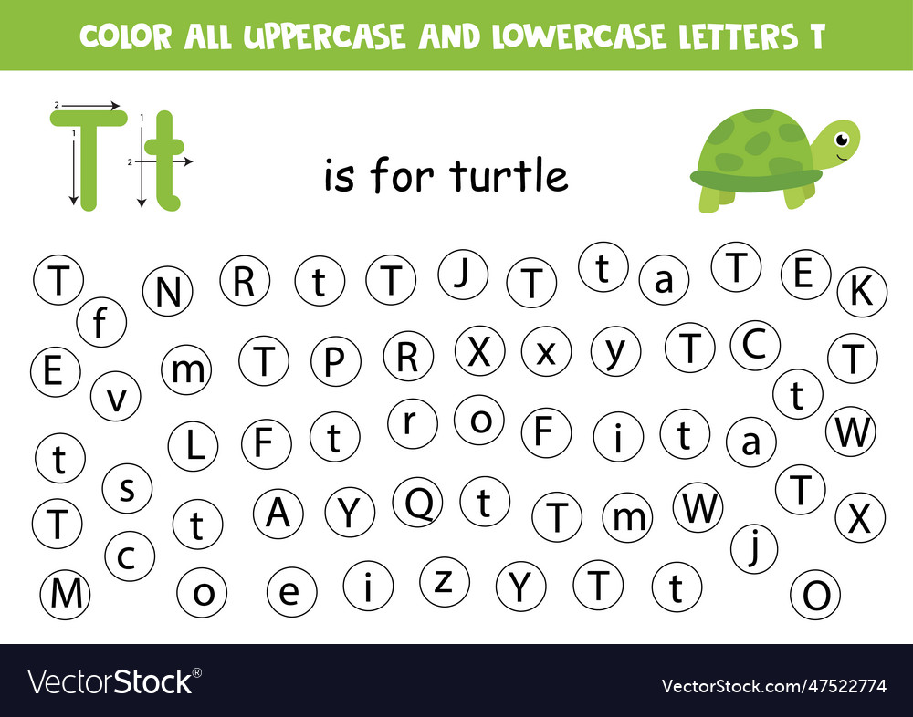 Dot all letters t educational worksheet Royalty Free Vector