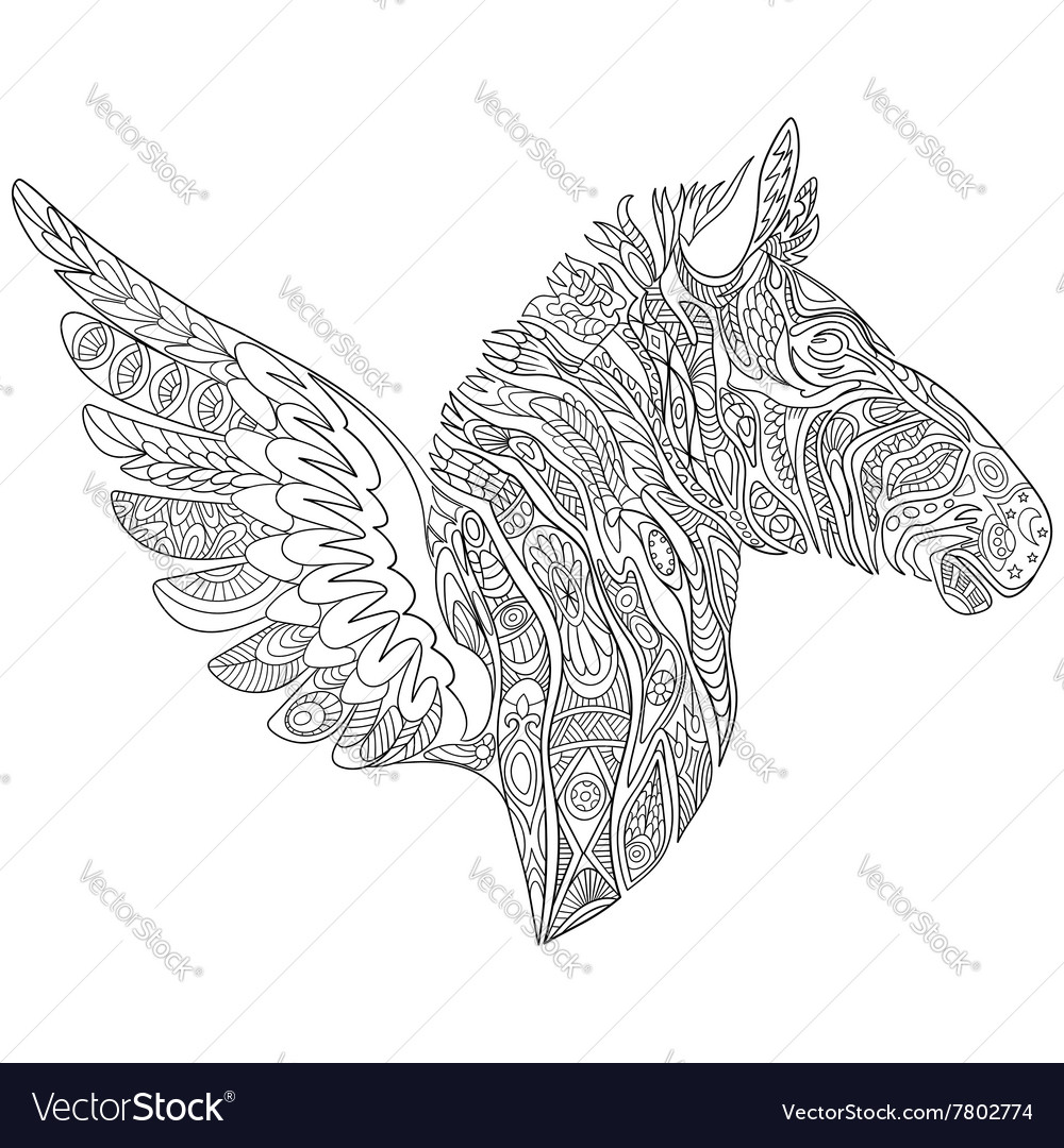 Entangle stylized cartoon zebra with wings