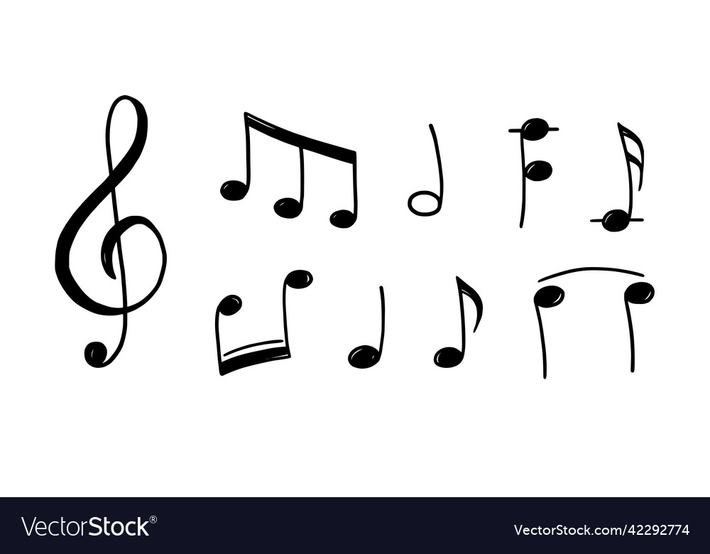 Music note doodle drawn style Royalty Free Vector Image