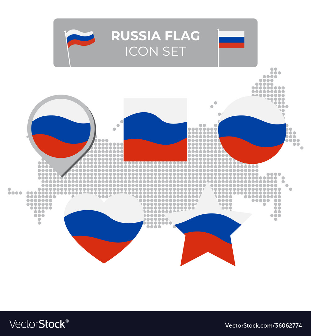 Russia flag icons set in shape square