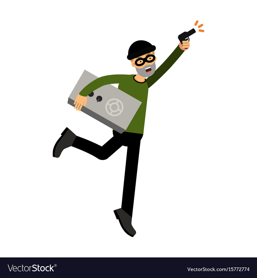 Thief character running with a safe and gun Vector Image Thief character running with a safe and gun Vector Image