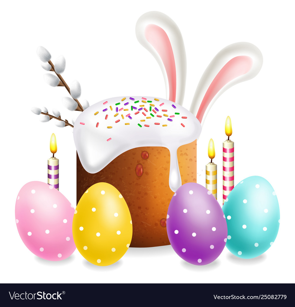 Easter traditional sweet bread with colorful eggs Vector Image