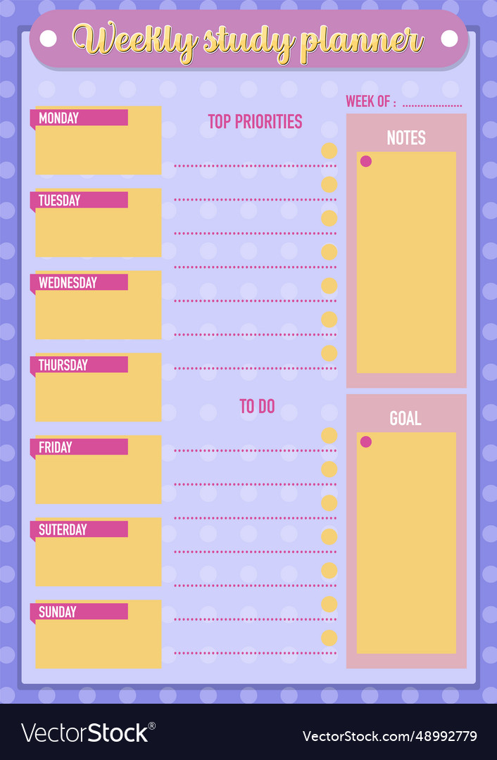 Hourly Schedule Lesson Plan For Effective Time Vector Image