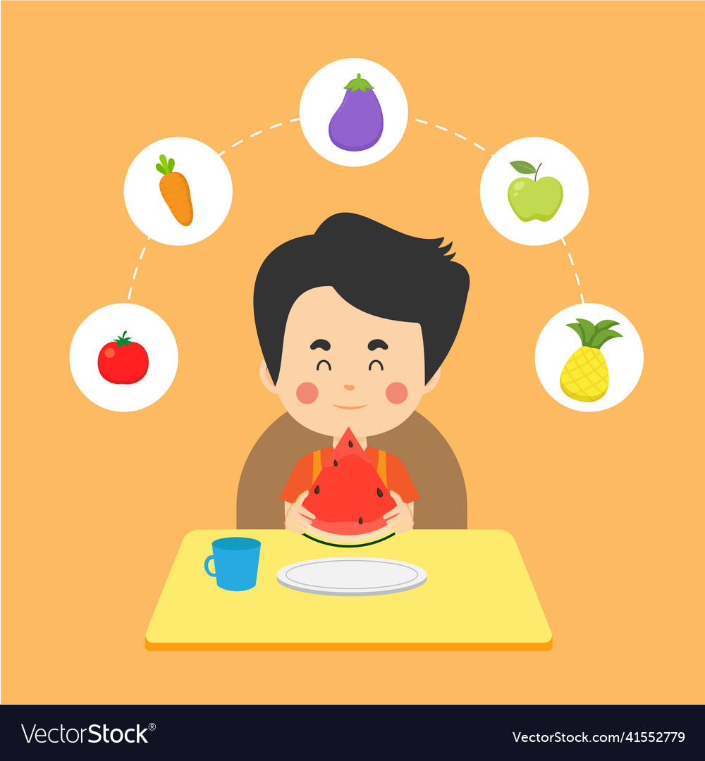 Stock kids eating healthy food Royalty Free Vector Image