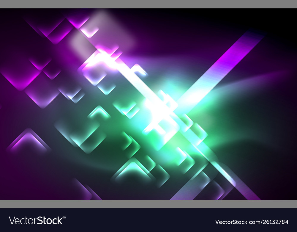 Neon square and line lights on dark background Vector Image