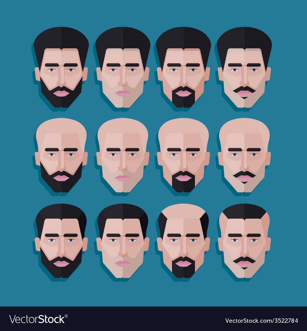 Set Of Male Faces In Flat Polygonal Style Men Hair