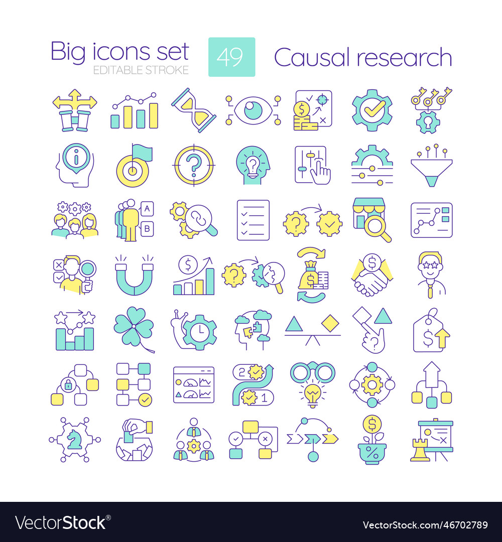 Causal research rgb color icons set Royalty Free Vector
