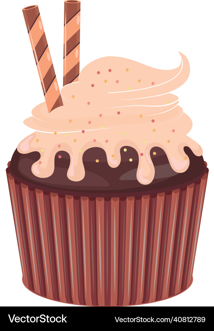 Cupcake with waffer stick Royalty Free Vector Image