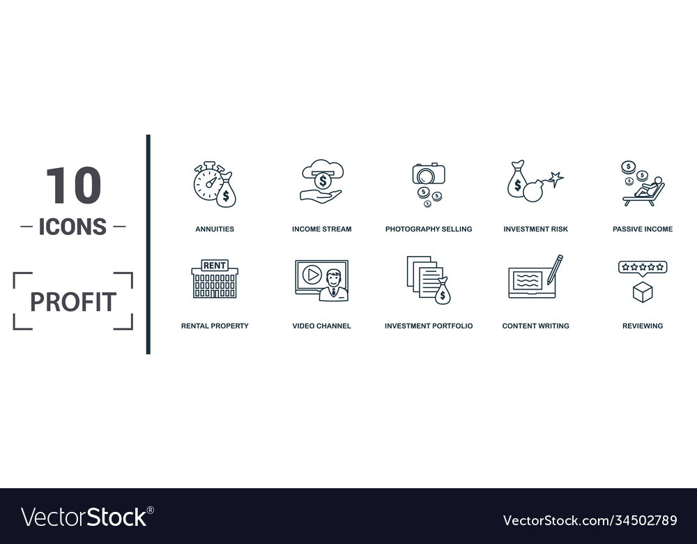 Profit icon set monochrome sign collection with Vector Image