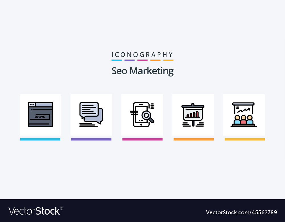 Seo marketing line filled 5 icon pack including