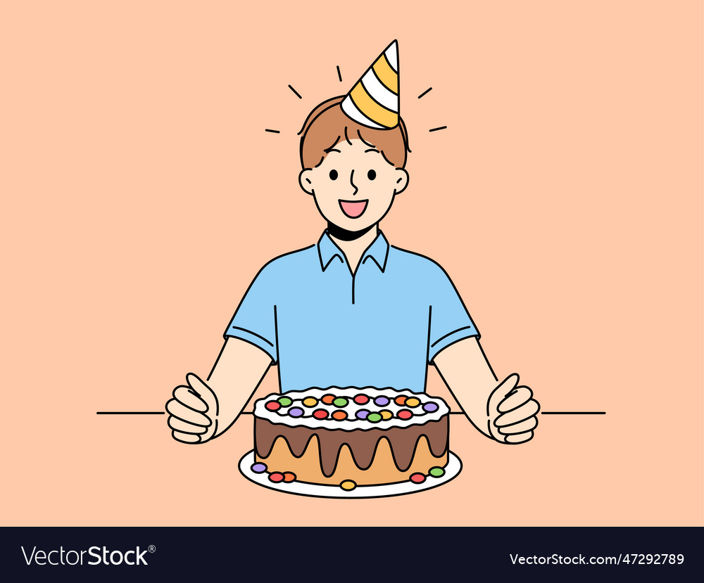 Smiling child celebrate birthday with cake Vector Image