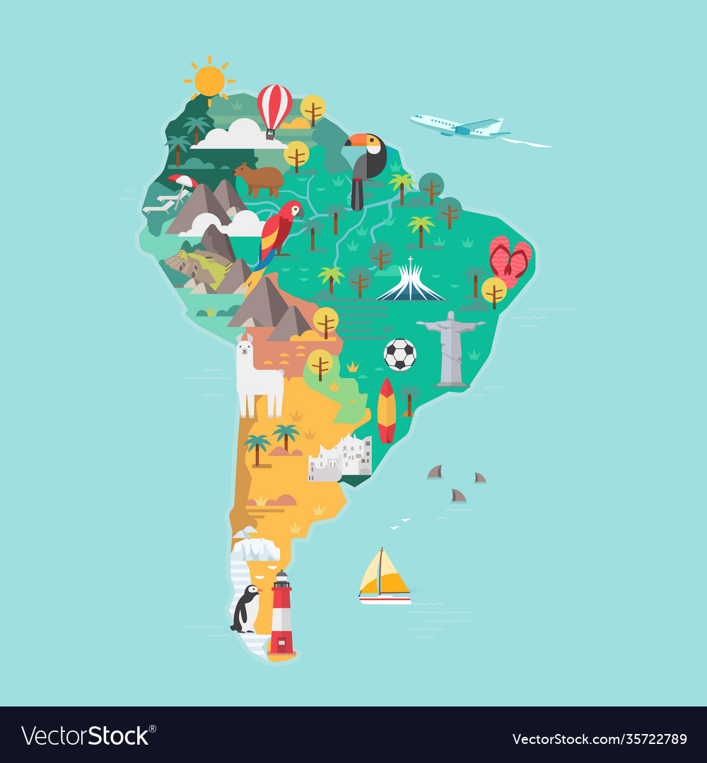 South america tourist map Royalty Free Vector Image