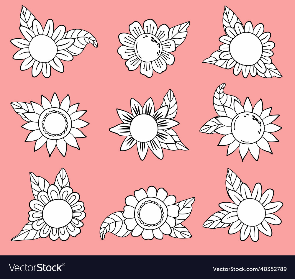 Sunflower set coloring Royalty Free Vector Image