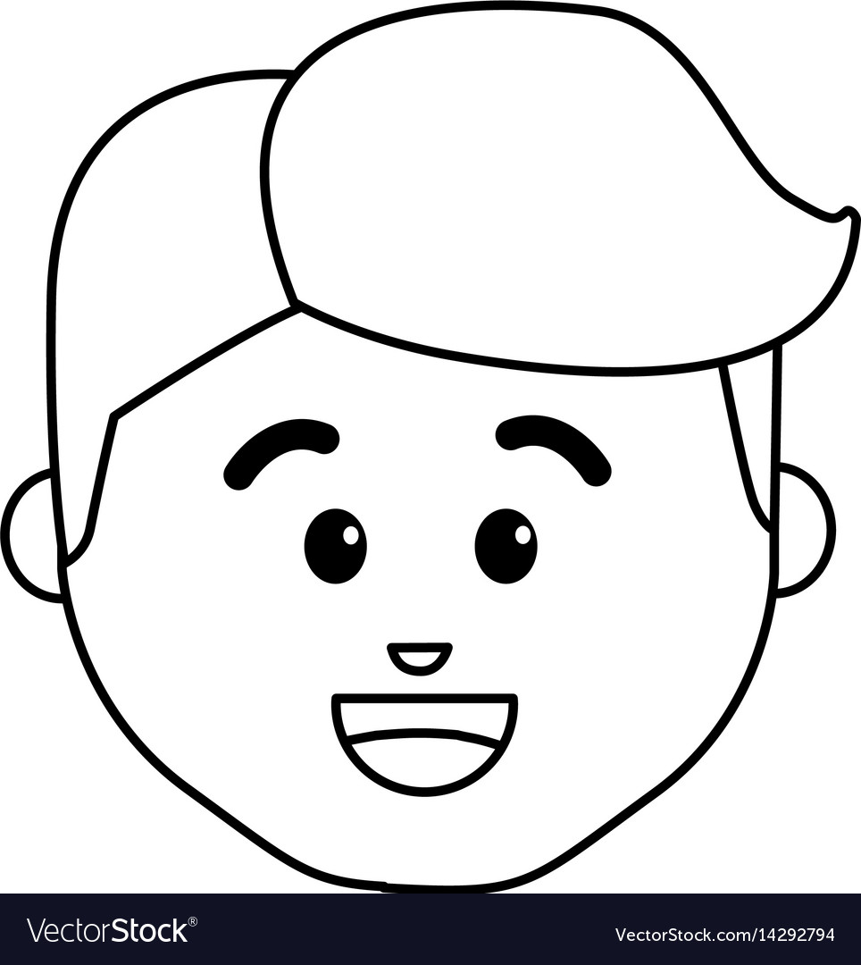 Line cartoon man face happy expression Royalty Free Vector