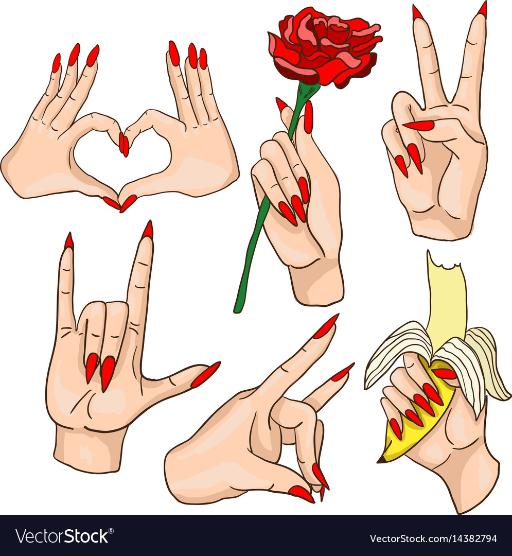 Set Of Woman Hands With Red Nails Royalty Free Vector Image