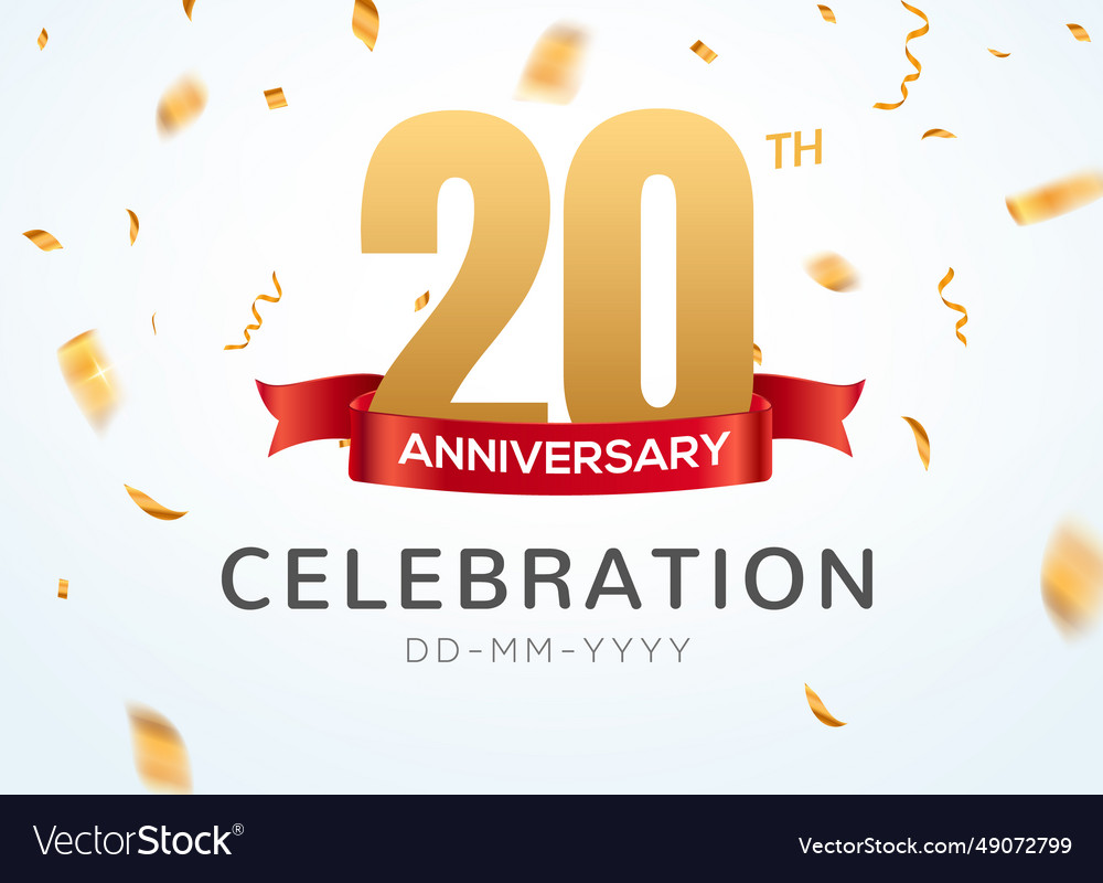 20 anniversary gold numbers with golden confetti Vector Image