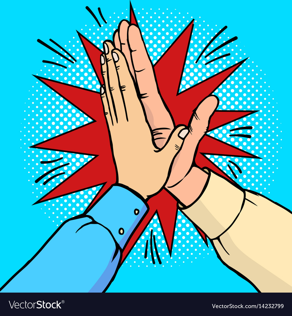 Hands high five pop art Royalty Free Vector Image