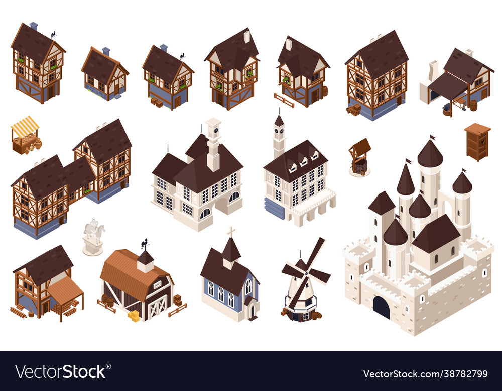 Medieval architecture icons set vector image Medieval architecture icons set
