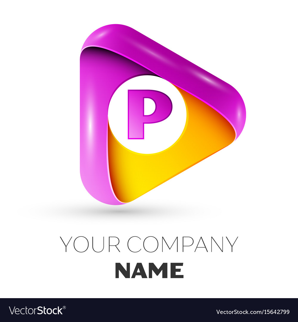 Realistic letter p symbol in colorful triangle