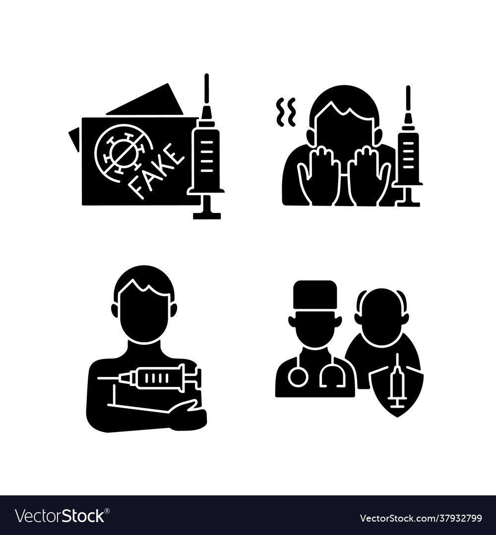 Vaccine Inoculation Black Glyph Icons Set On Vector Image