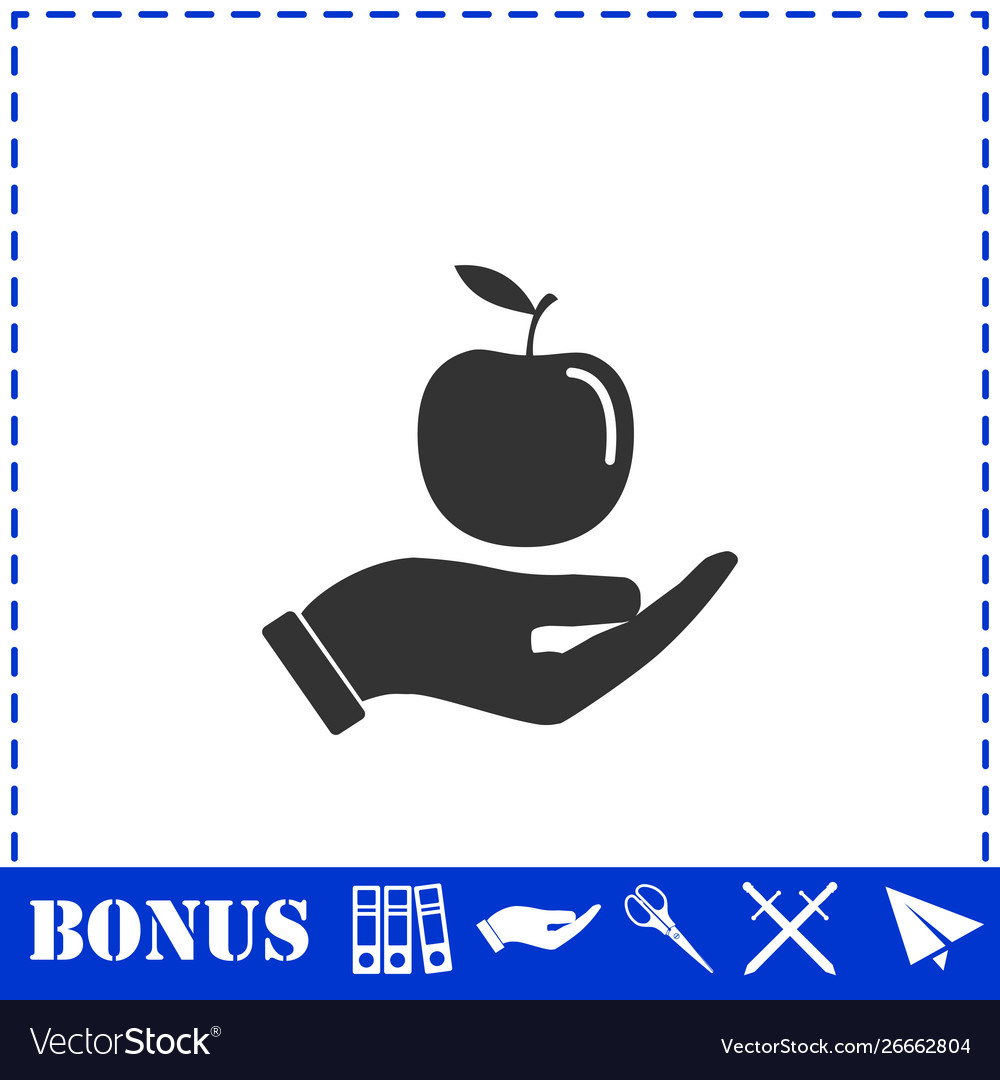 Apple in hand icon flat