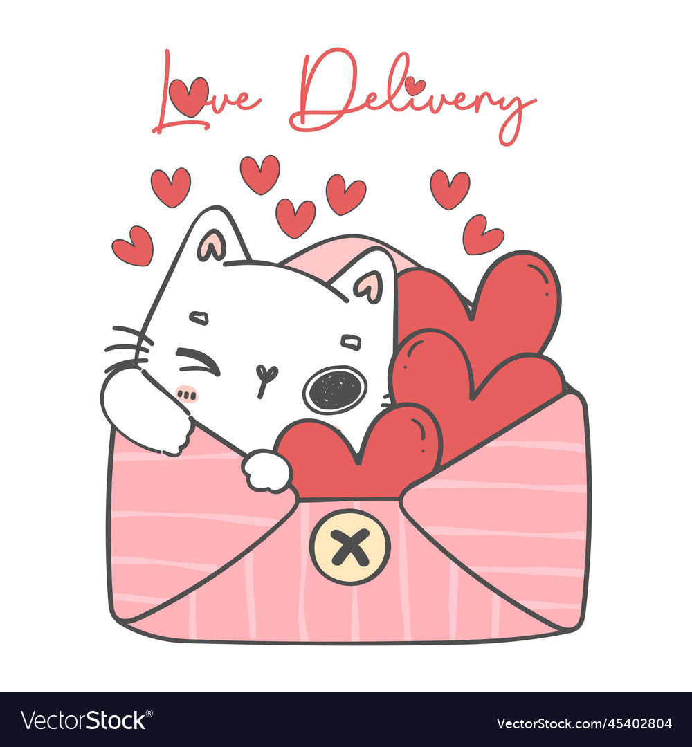 Cute sweet valentine white kitten cat in love Vector Image