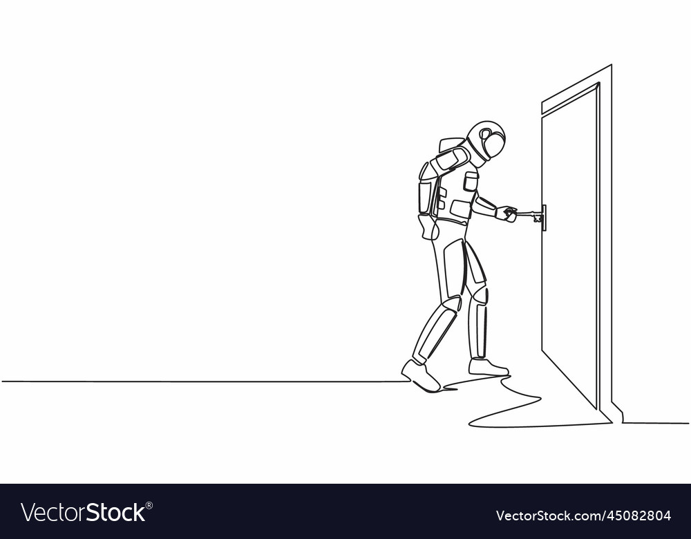 Single one line drawing astronaut insert key Vector Image