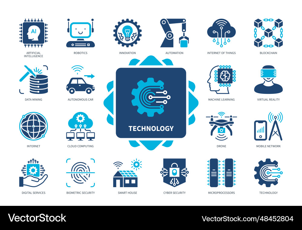 Technology solid icon set Royalty Free Vector Image