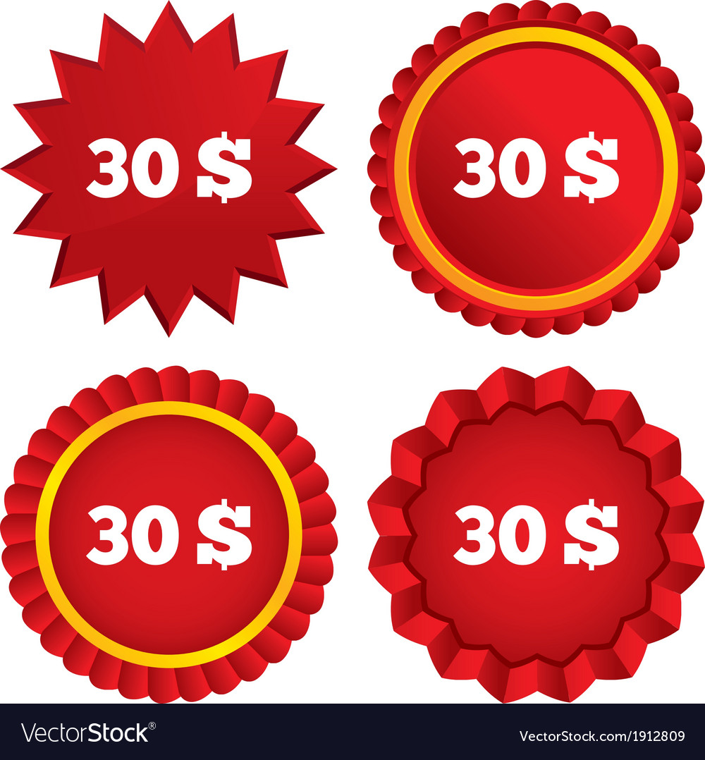 30 Dollars sign icon USD currency symbol Vector Image