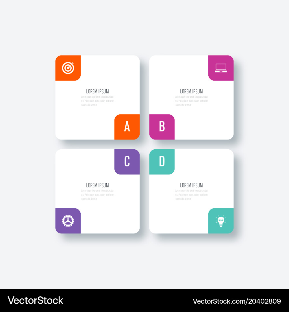 Business infographics template 4 steps with square