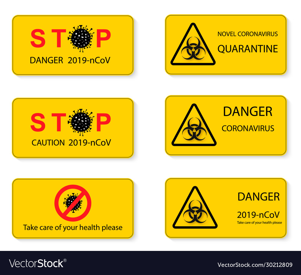 Set warning stop signs with virus inside Vector Image