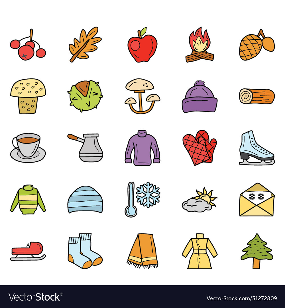 Weather foods and holiday icons pack