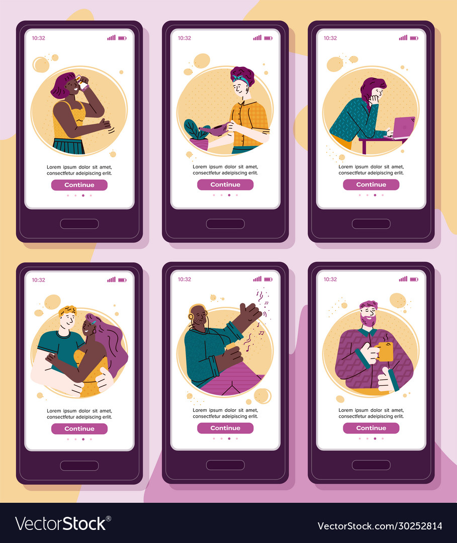 Cartoon people in mobile app screen template set Vector Image Cartoon people in mobile app screen template set Vector Image