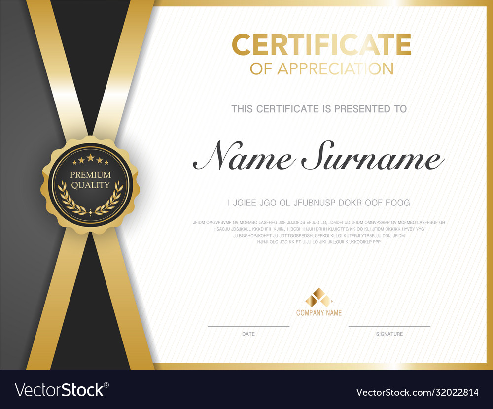 Diploma Certificate Template Black And Gold Color Vector Image