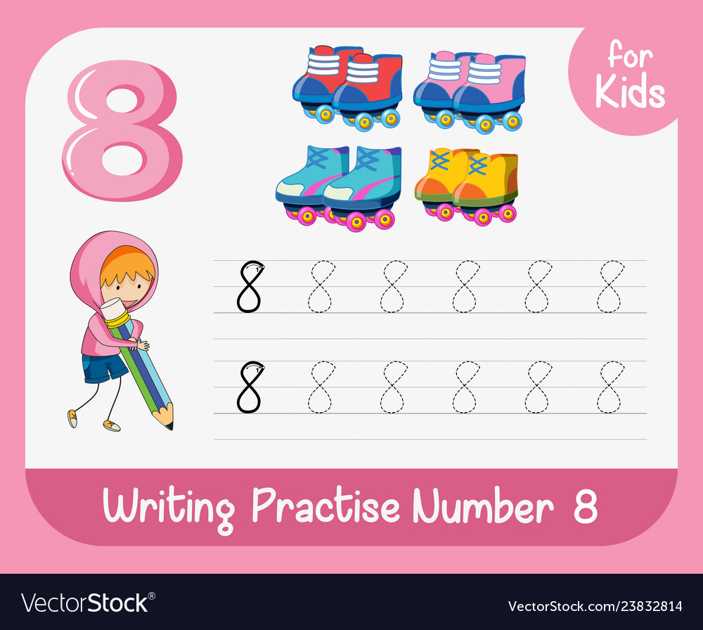number eight tracing worksheets royalty free vector image