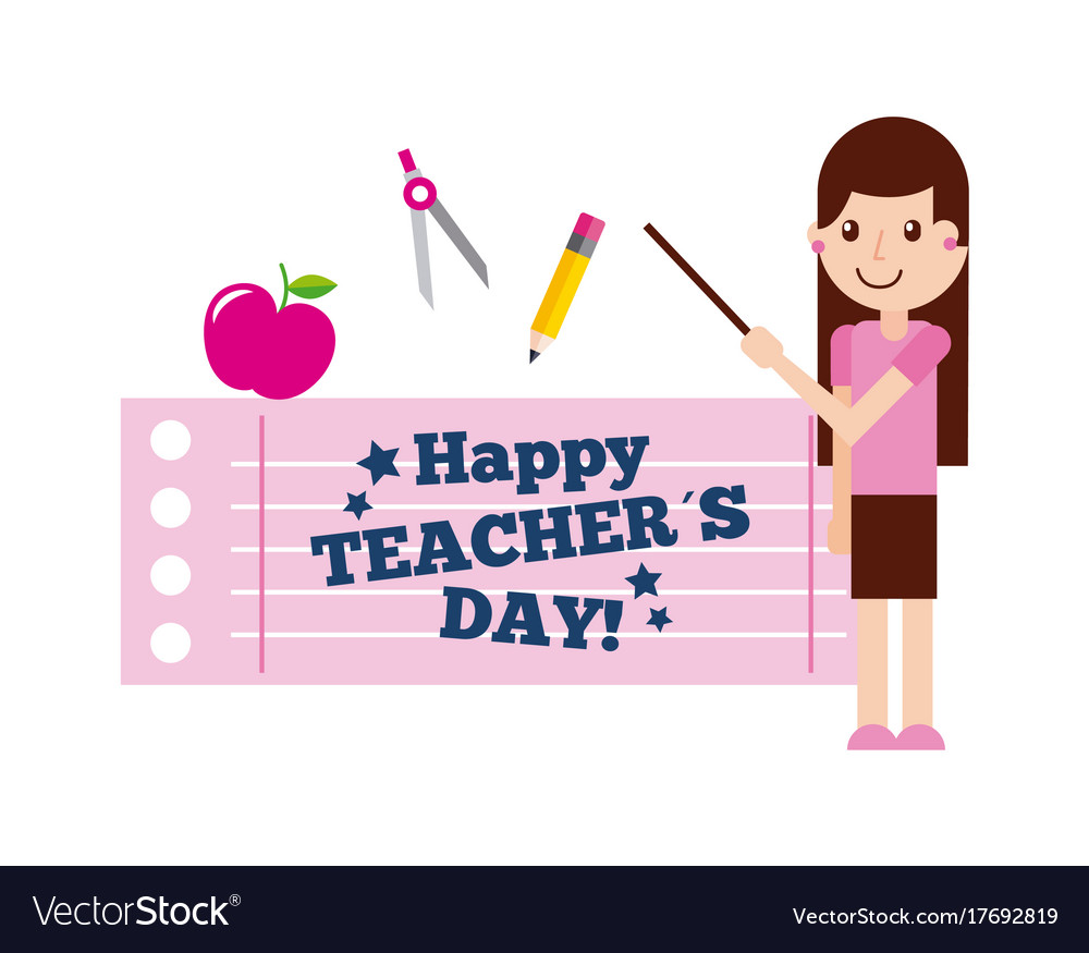 Happy teacher day card cute girl standing with Vector Image