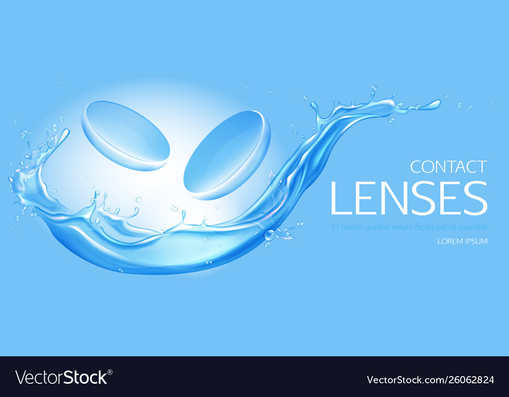 Contact Lenses On Water Splash Background Banner Vector Image